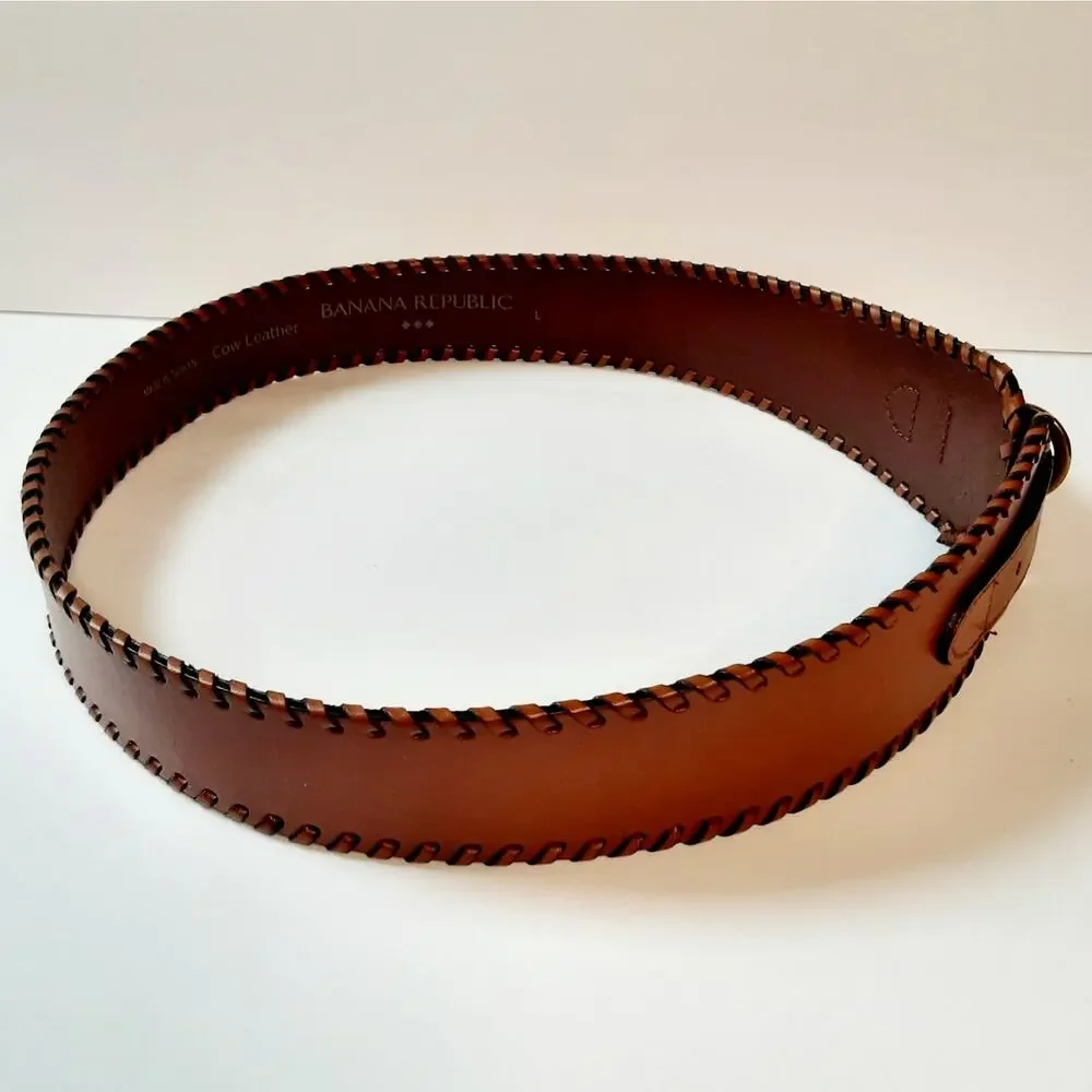 Banana Republic Factory Corset Whipstitch Cow Leather Belt Size Large Tan Brown